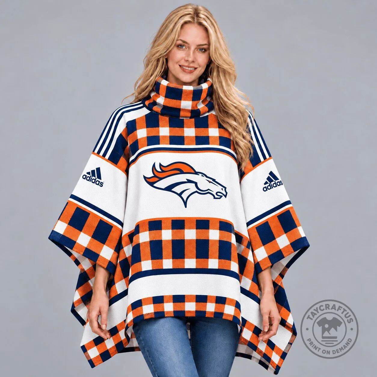 Denver Broncos Adidas Checkered Logo Women's High Collar Poncho
