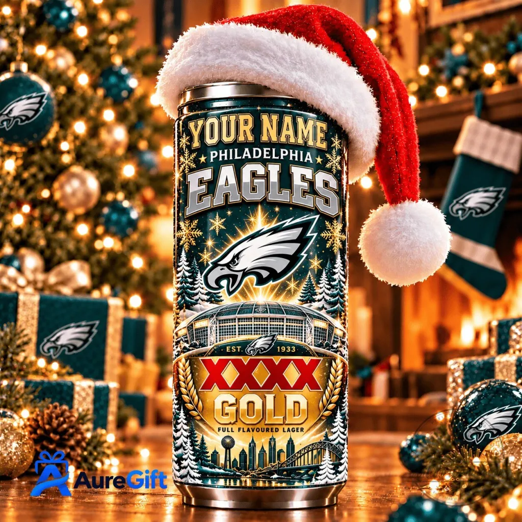Philadelphia Eagles NFL Personalized Name XXXX Gold Christmas Can Tumbler Philadelphia Eagles NFL Personalized Name XXXX Gold Christmas Can Tumbler