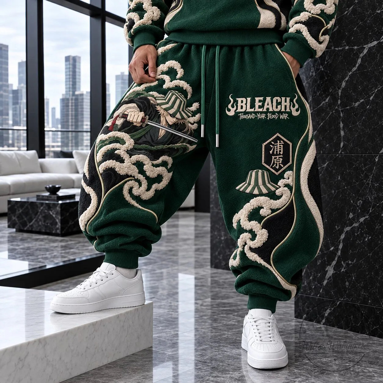Bleach Thousand-Year Blood War Kisuke Urahara Embroidered Green Sweatpants