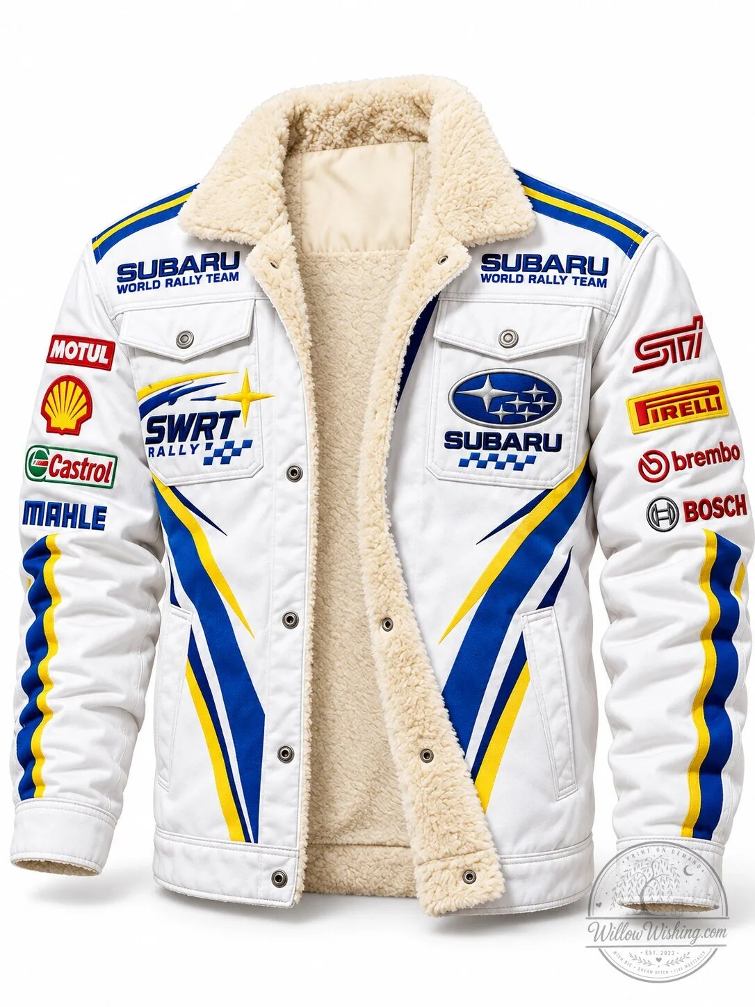 Subaru World Rally Team Fleece-Lined Trucker Jacket for Men 1 Subaru World Rally Team Fleece-Lined Trucker Jacket for Men