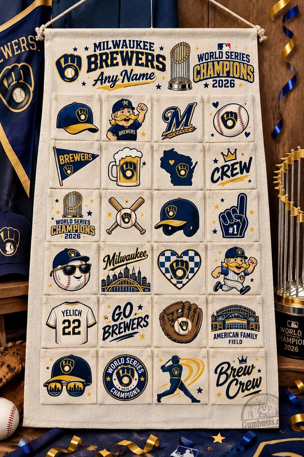 Custom 2D Advent Calendar for Milwaukee Brewers 2026 World Series Champions Wall Decor