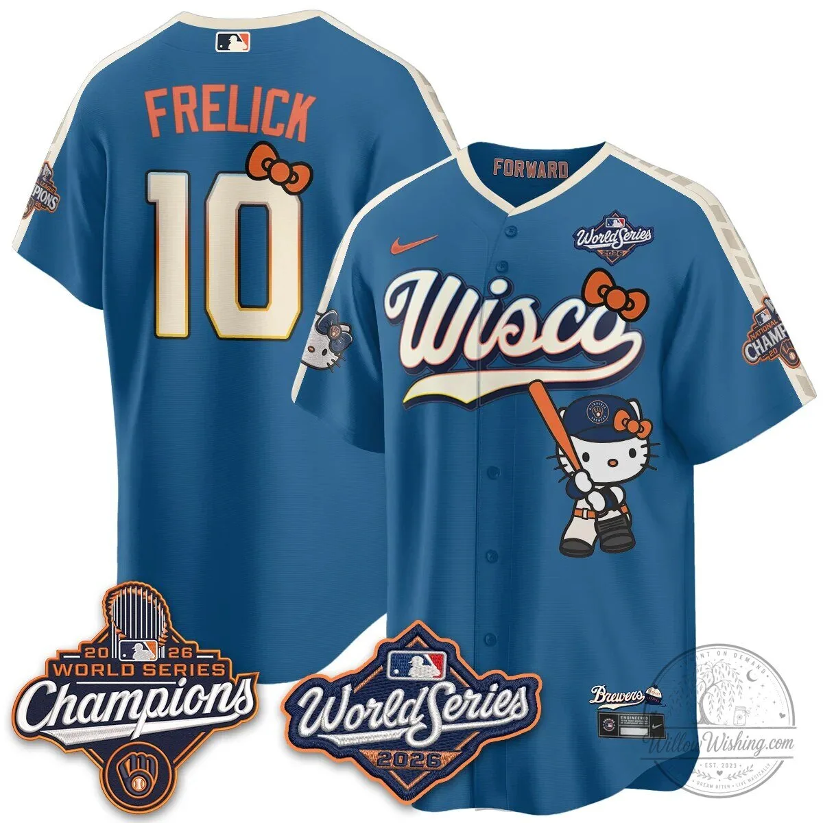 Milwaukee Brewers Hello Kitty Pink Baseball Jersey with Bauers Number 9 122 Milwaukee Brewers Hello Kitty Pink Baseball Jersey with Bauers Number 9