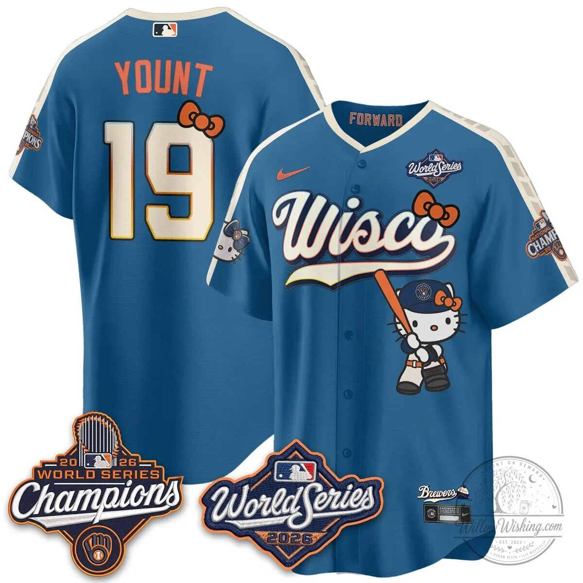 Milwaukee Brewers Hello Kitty Pink Baseball Jersey with Bauers Number 9 123 Milwaukee Brewers Hello Kitty Pink Baseball Jersey with Bauers Number 9