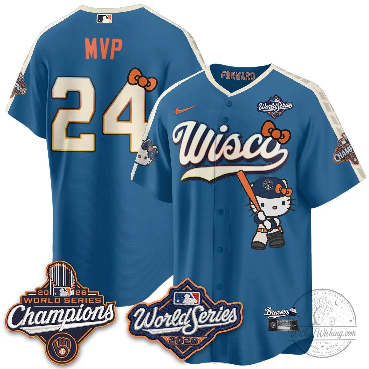 Milwaukee Brewers Hello Kitty Pink Baseball Jersey with Bauers Number 9 128 Milwaukee Brewers Hello Kitty Pink Baseball Jersey with Bauers Number 9