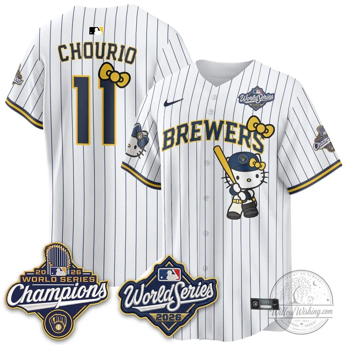 Milwaukee Brewers Hello Kitty Pink Baseball Jersey with Bauers Number 9 132 Milwaukee Brewers Hello Kitty Pink Baseball Jersey with Bauers Number 9