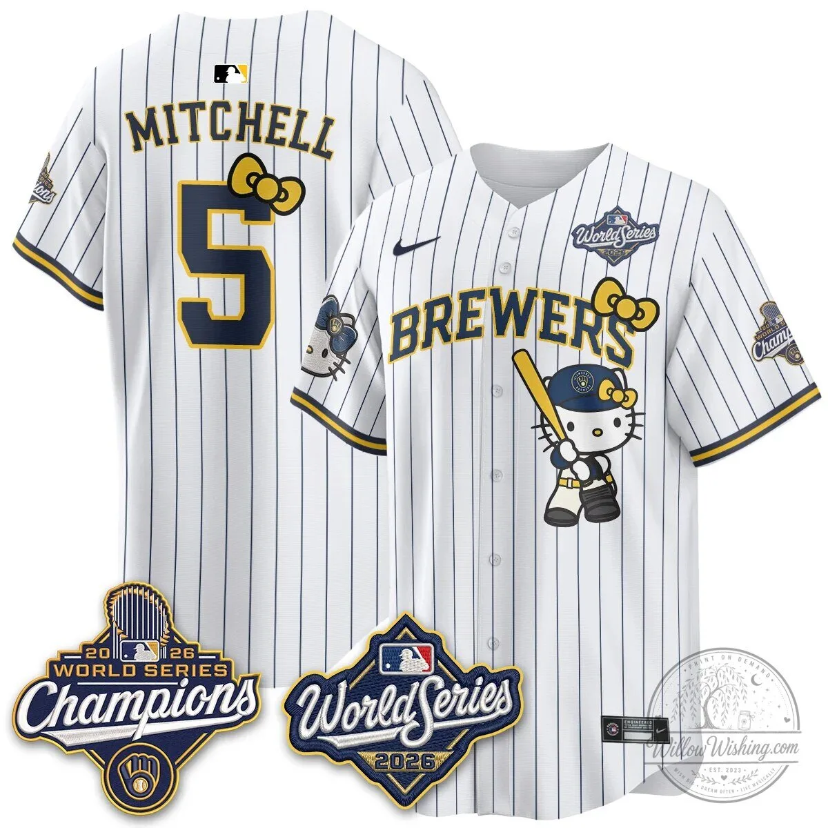 Milwaukee Brewers Hello Kitty Pink Baseball Jersey with Bauers Number 9 133 Milwaukee Brewers Hello Kitty Pink Baseball Jersey with Bauers Number 9
