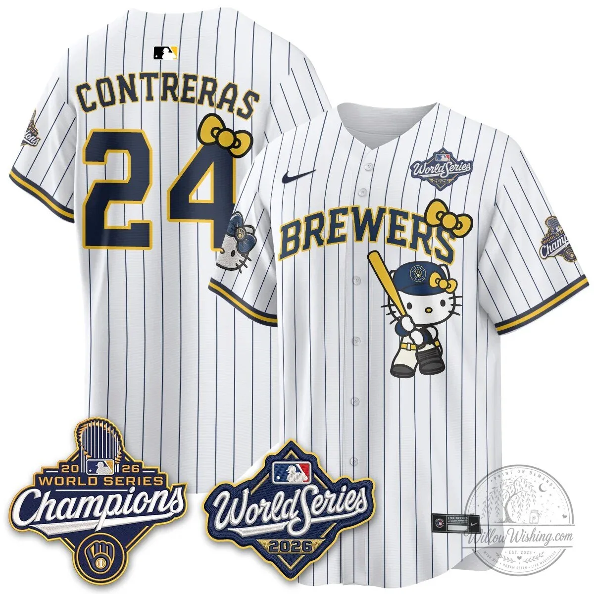 Milwaukee Brewers Hello Kitty Pink Baseball Jersey with Bauers Number 9 137 Milwaukee Brewers Hello Kitty Pink Baseball Jersey with Bauers Number 9