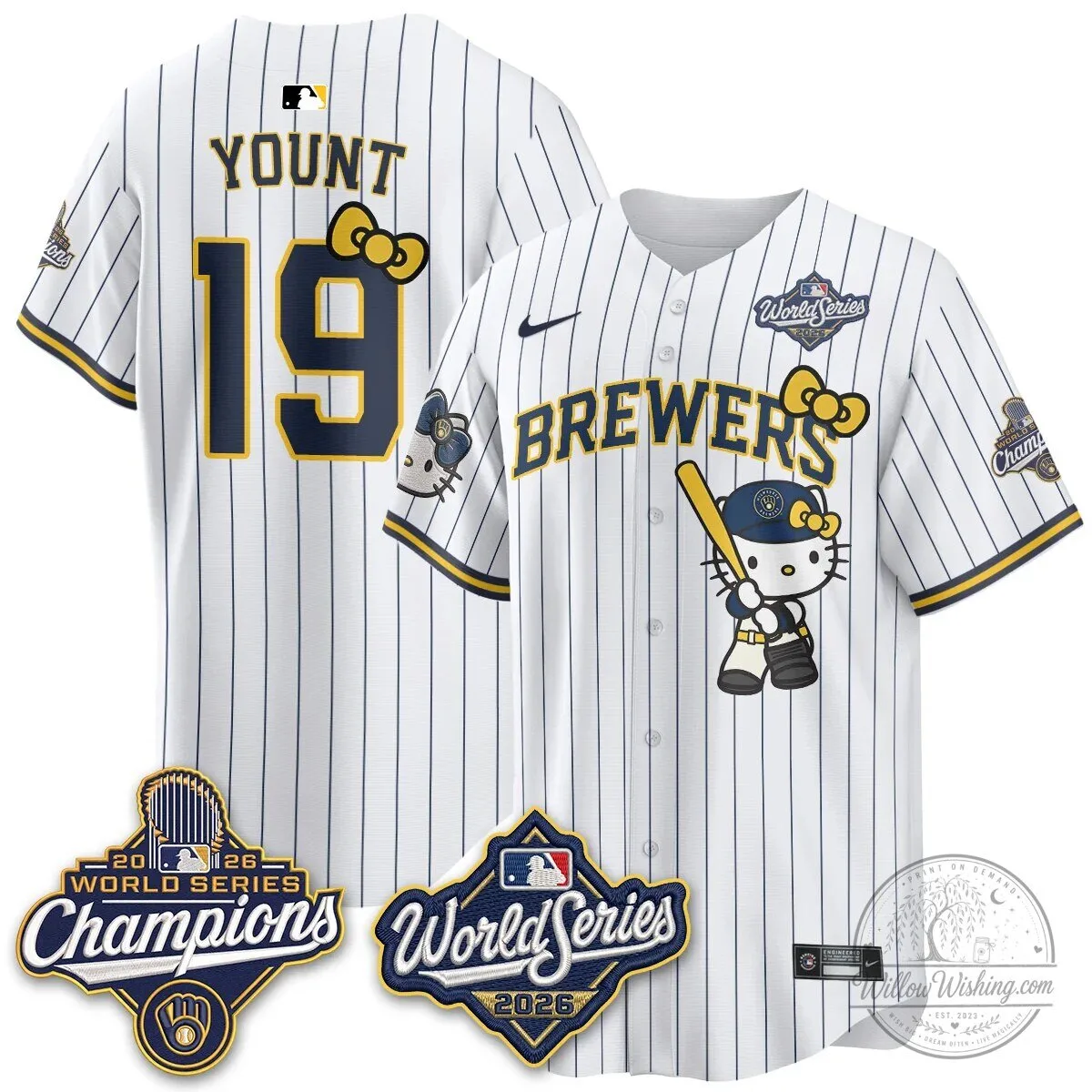 Milwaukee Brewers Hello Kitty Pink Baseball Jersey with Bauers Number 9 139 Milwaukee Brewers Hello Kitty Pink Baseball Jersey with Bauers Number 9
