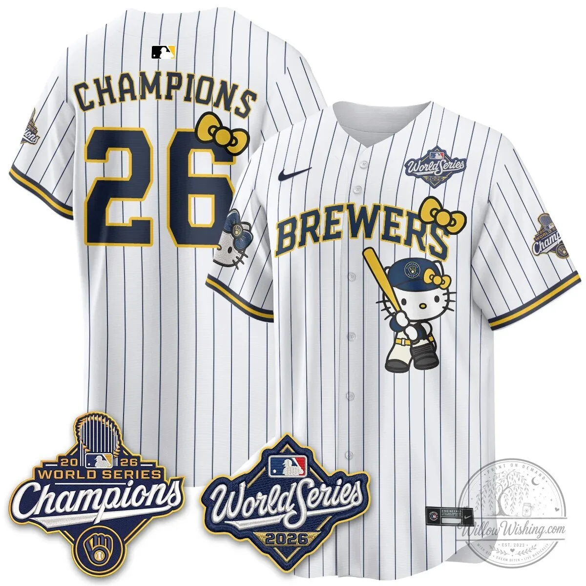 Milwaukee Brewers Hello Kitty Pink Baseball Jersey with Bauers Number 9 140 Milwaukee Brewers Hello Kitty Pink Baseball Jersey with Bauers Number 9