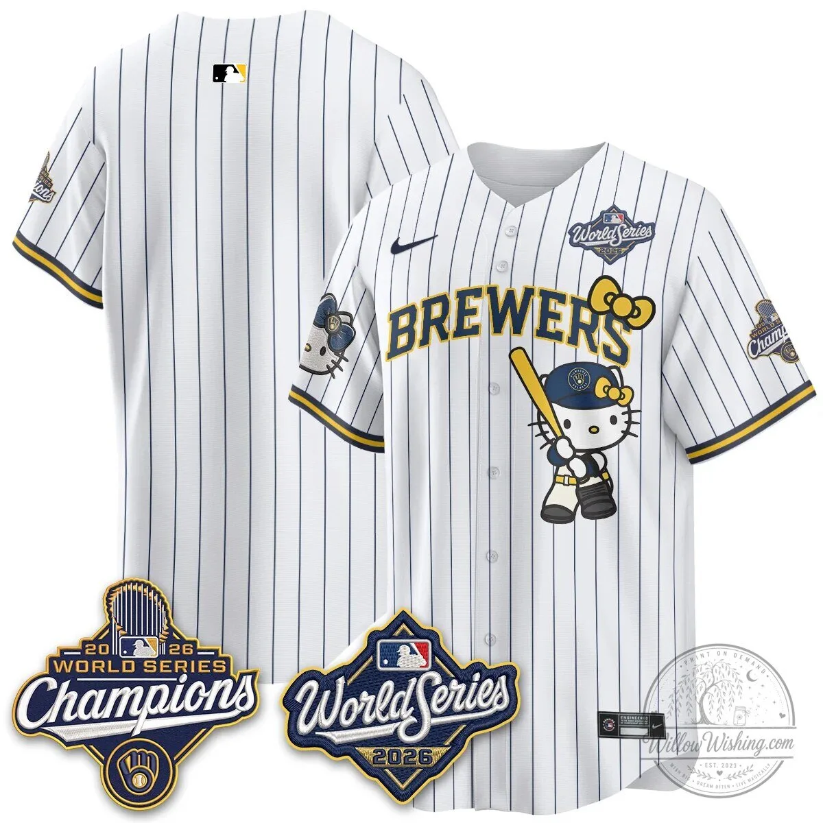 Milwaukee Brewers Hello Kitty Pink Baseball Jersey with Bauers Number 9 142 Milwaukee Brewers Hello Kitty Pink Baseball Jersey with Bauers Number 9