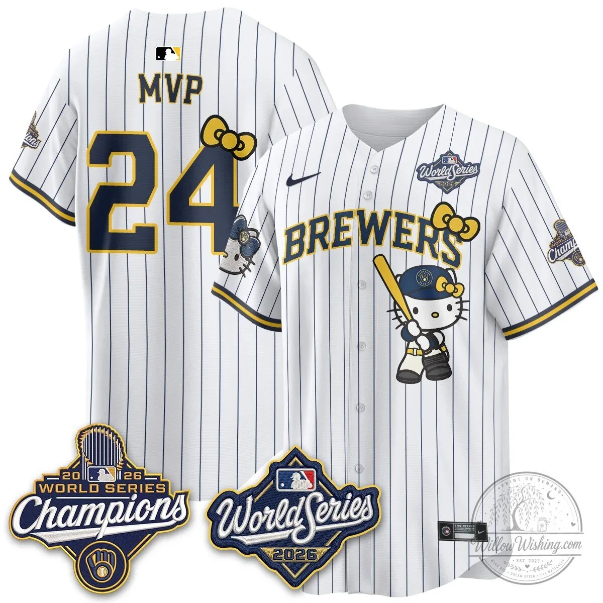 Milwaukee Brewers Hello Kitty Pink Baseball Jersey with Bauers Number 9 144 Milwaukee Brewers Hello Kitty Pink Baseball Jersey with Bauers Number 9