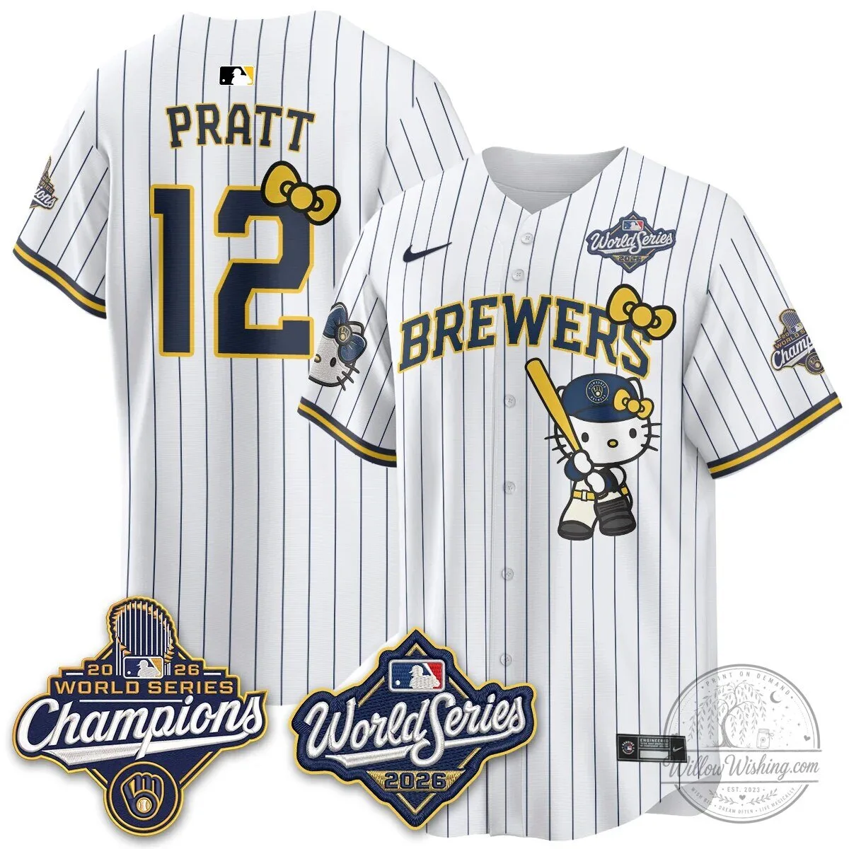 Milwaukee Brewers Hello Kitty Pink Baseball Jersey with Bauers Number 9 145 Milwaukee Brewers Hello Kitty Pink Baseball Jersey with Bauers Number 9