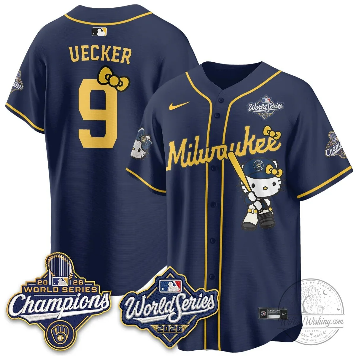 Milwaukee Brewers Hello Kitty Pink Baseball Jersey with Bauers Number 9 152 Milwaukee Brewers Hello Kitty Pink Baseball Jersey with Bauers Number 9