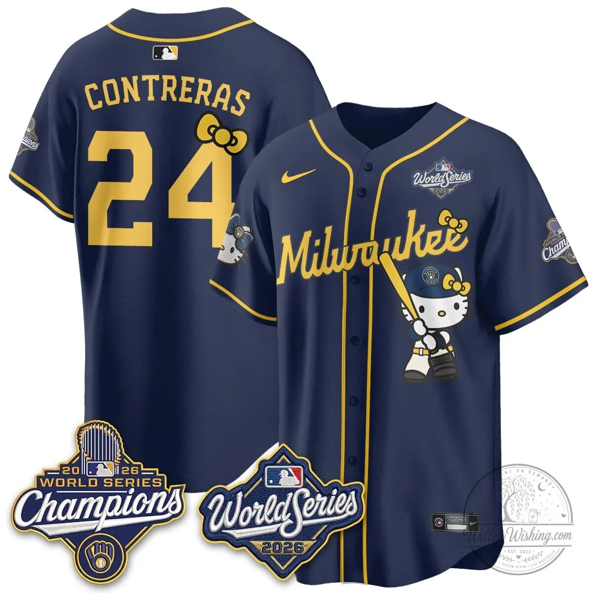 Milwaukee Brewers Hello Kitty Pink Baseball Jersey with Bauers Number 9 153 Milwaukee Brewers Hello Kitty Pink Baseball Jersey with Bauers Number 9