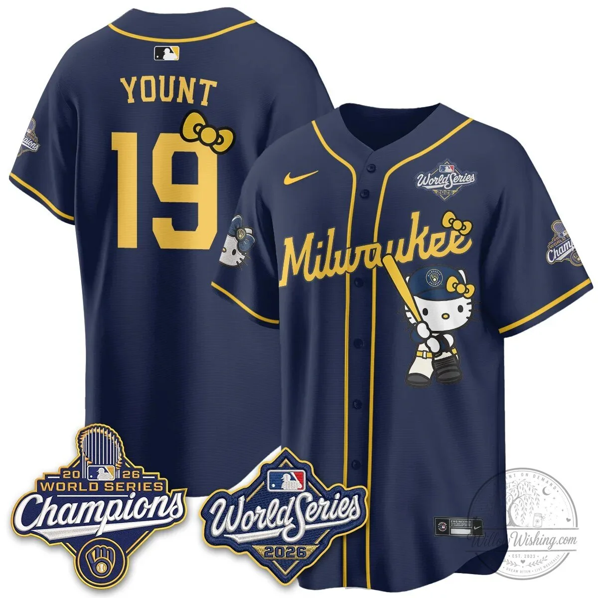 Milwaukee Brewers Hello Kitty Pink Baseball Jersey with Bauers Number 9 155 Milwaukee Brewers Hello Kitty Pink Baseball Jersey with Bauers Number 9