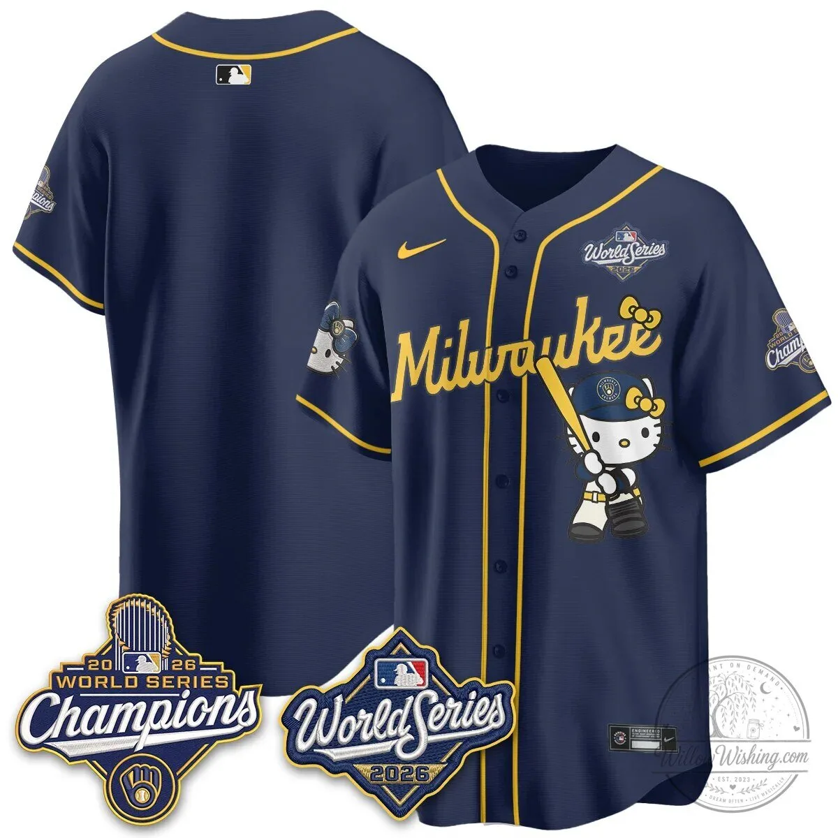Milwaukee Brewers Hello Kitty Pink Baseball Jersey with Bauers Number 9 158 Milwaukee Brewers Hello Kitty Pink Baseball Jersey with Bauers Number 9