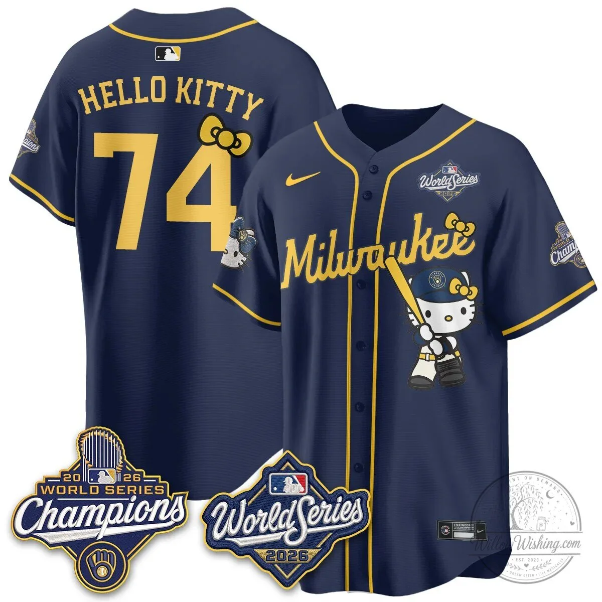 Milwaukee Brewers Hello Kitty Pink Baseball Jersey with Bauers Number 9 159 Milwaukee Brewers Hello Kitty Pink Baseball Jersey with Bauers Number 9