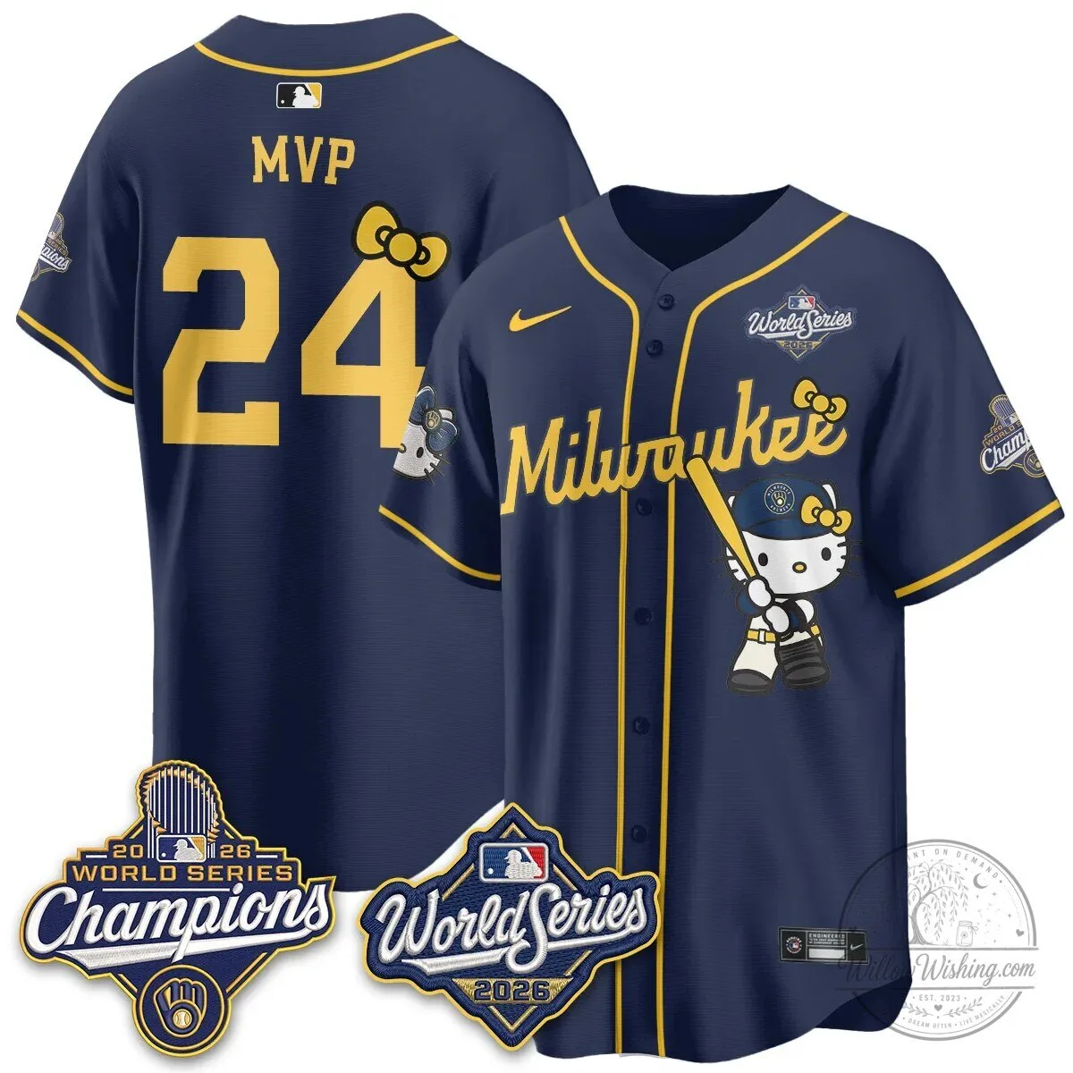 Milwaukee Brewers Hello Kitty Pink Baseball Jersey with Bauers Number 9 160 Milwaukee Brewers Hello Kitty Pink Baseball Jersey with Bauers Number 9