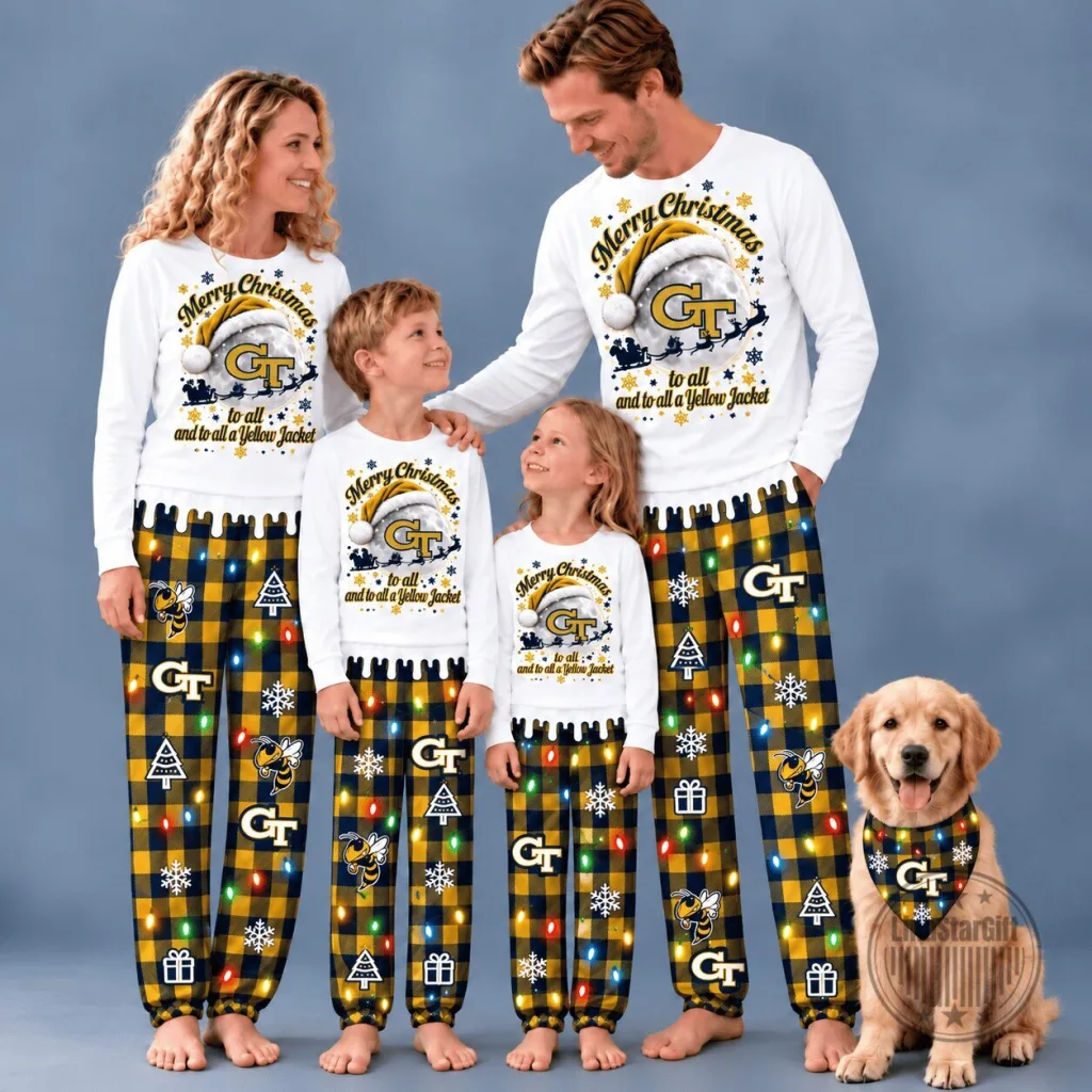 Georgia Tech Yellow Jackets Christmas Family Pajamas Set Georgia Tech Yellow Jackets Christmas Family Pajamas Set