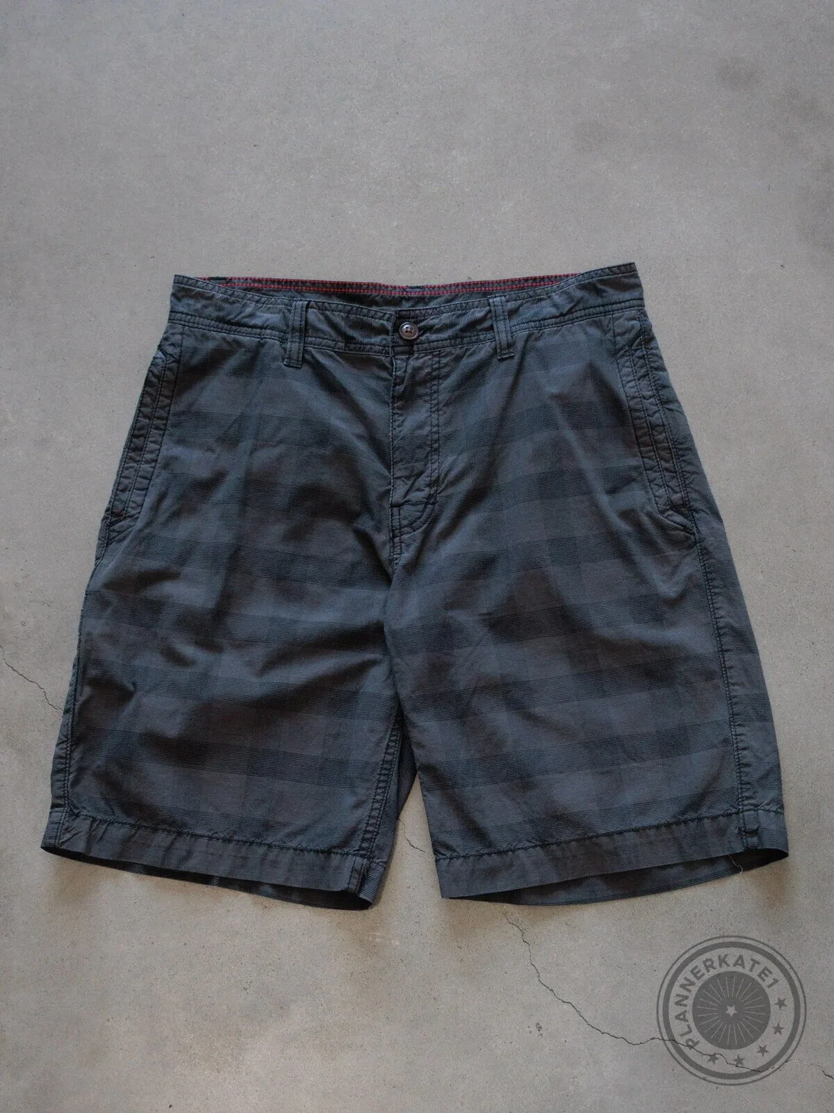 Men's Vintage Black Plaid Casual Cotton Blend Shorts with Pockets