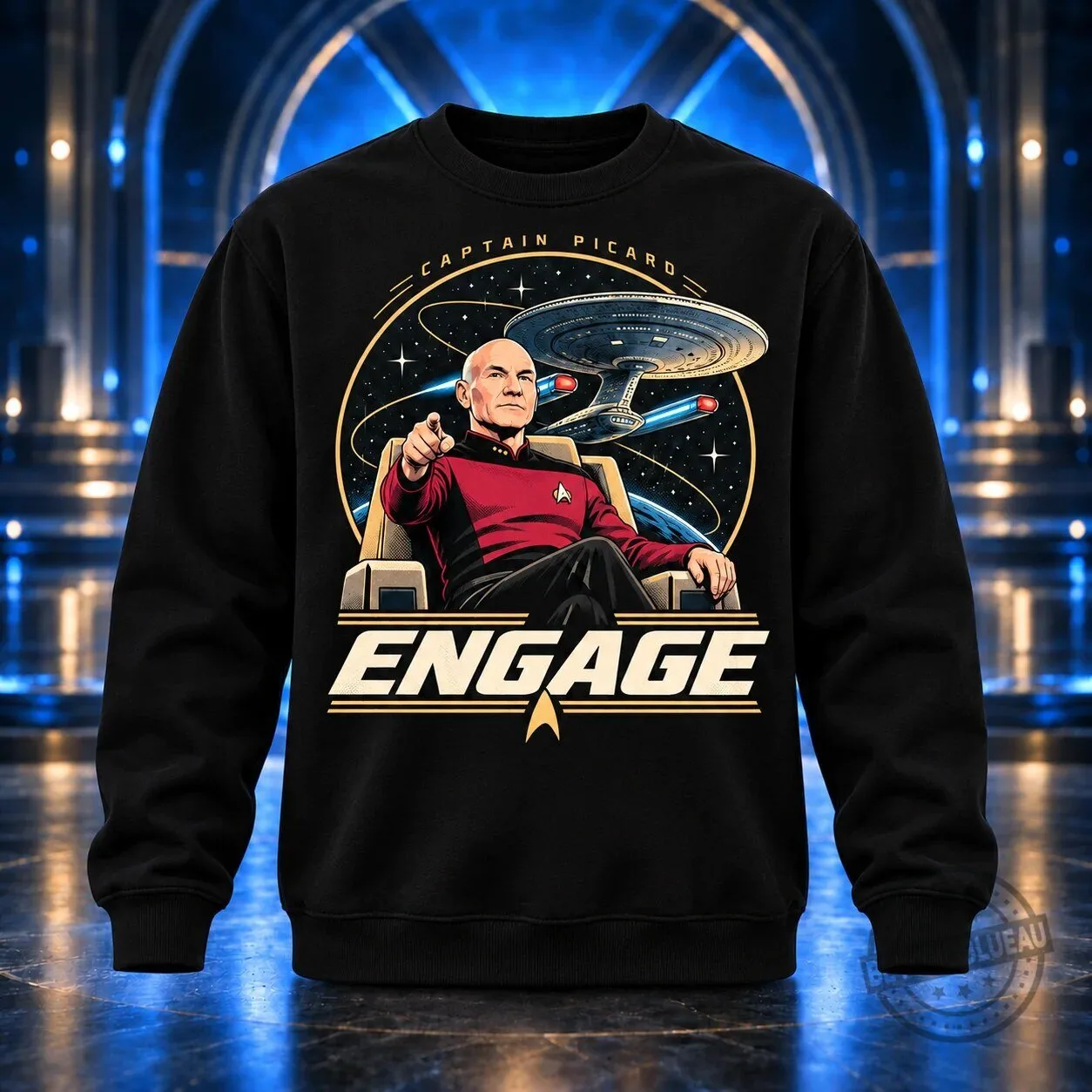Star Trek The Next Generation Captain Picard Engage Black Graphic T-Shirt 5 Star Trek The Next Generation Captain Picard Engage Black Graphic T-Shirt