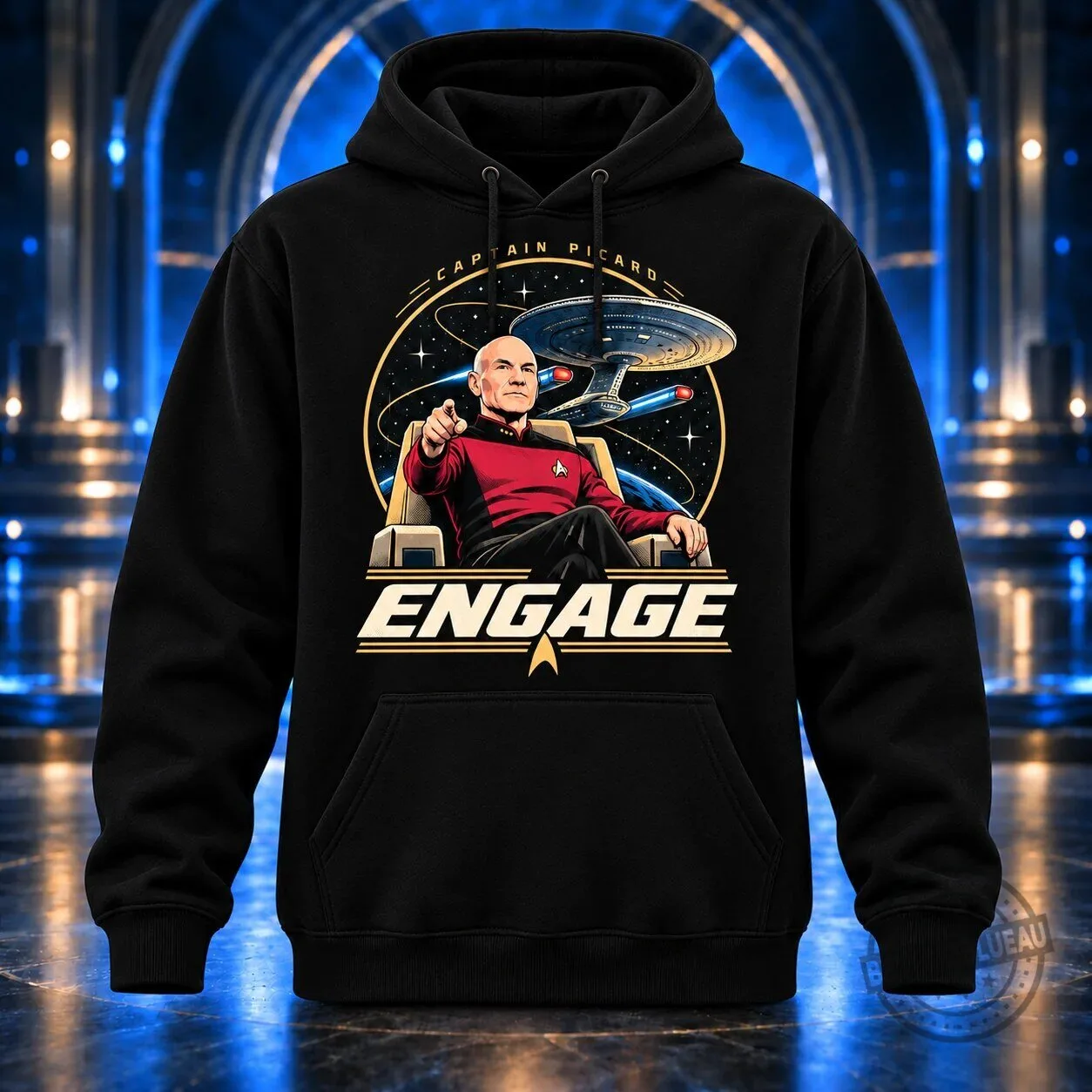 Star Trek The Next Generation Captain Picard Engage Black Graphic T-Shirt 6 Star Trek The Next Generation Captain Picard Engage Black Graphic T-Shirt