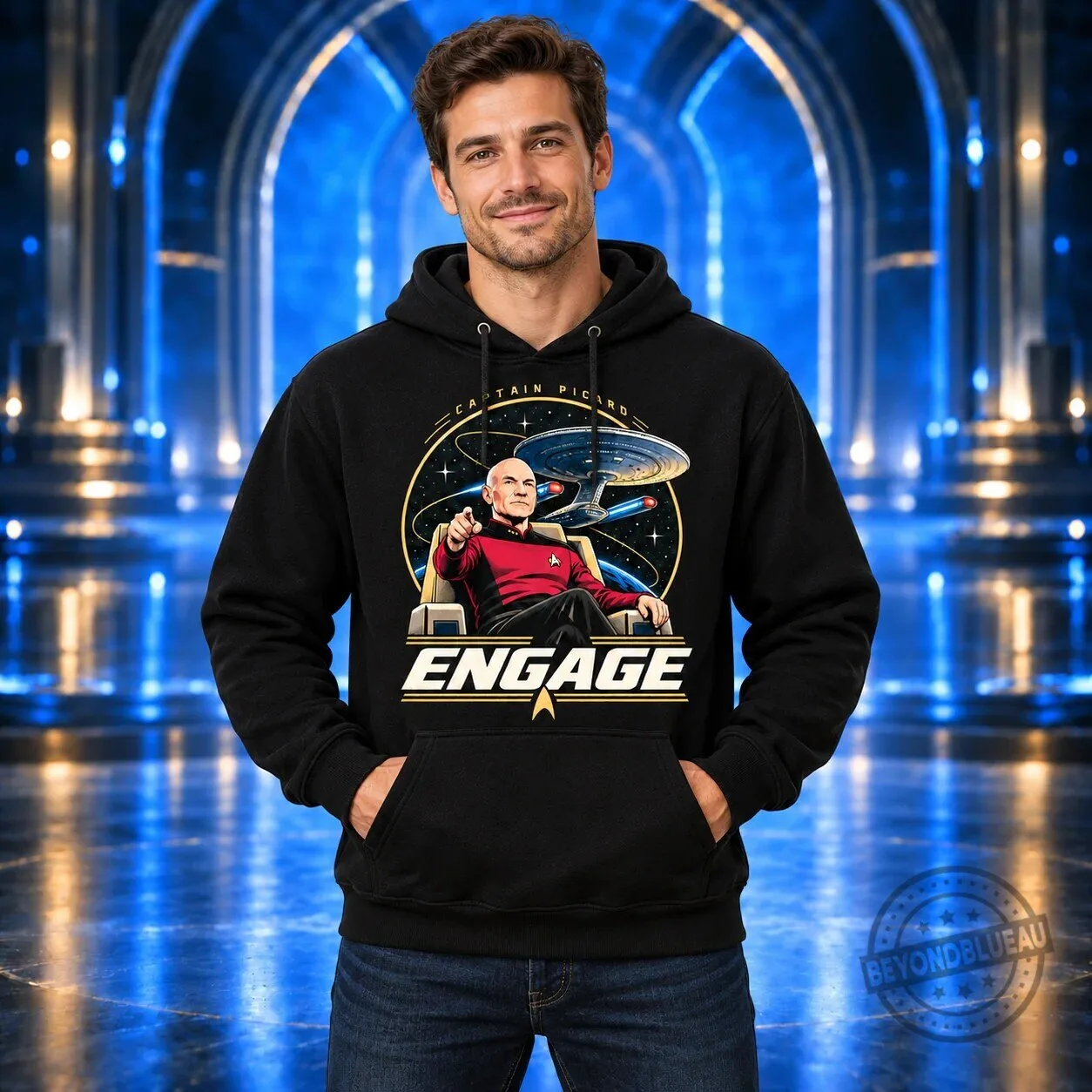Star Trek The Next Generation Captain Picard Engage Black Graphic T-Shirt 7 Star Trek The Next Generation Captain Picard Engage Black Graphic T-Shirt