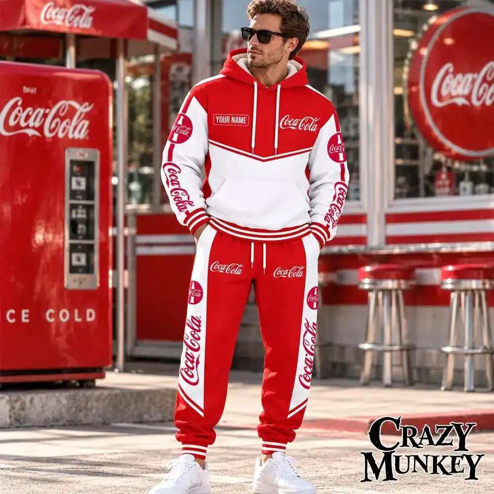 Coca Cola Custom Name Red White Waffle Hoodie Sweatpants Set | Apparel 3 Coca Cola Custom Name Red White Waffle Hoodie Sweatpants Set | Apparel