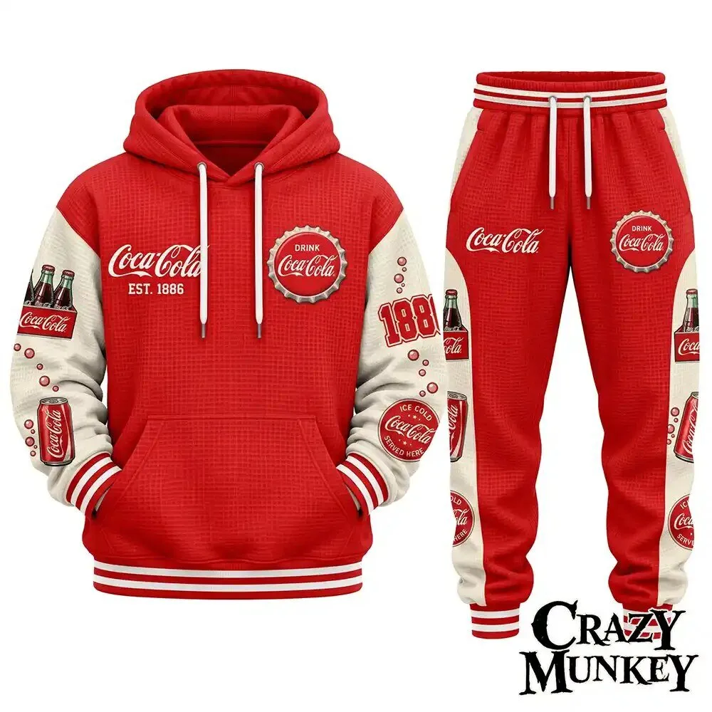 Coca Cola Vintage 1886 Red Waffle Hoodie Sweatpants Set | Apparel