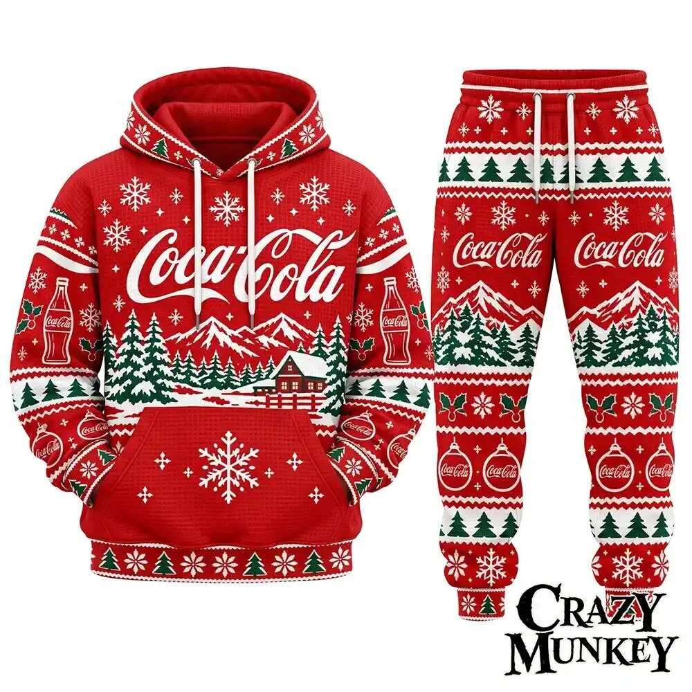 Coca Cola Christmas Snowflake Waffle Hoodie Sweatpants Set | Apparel