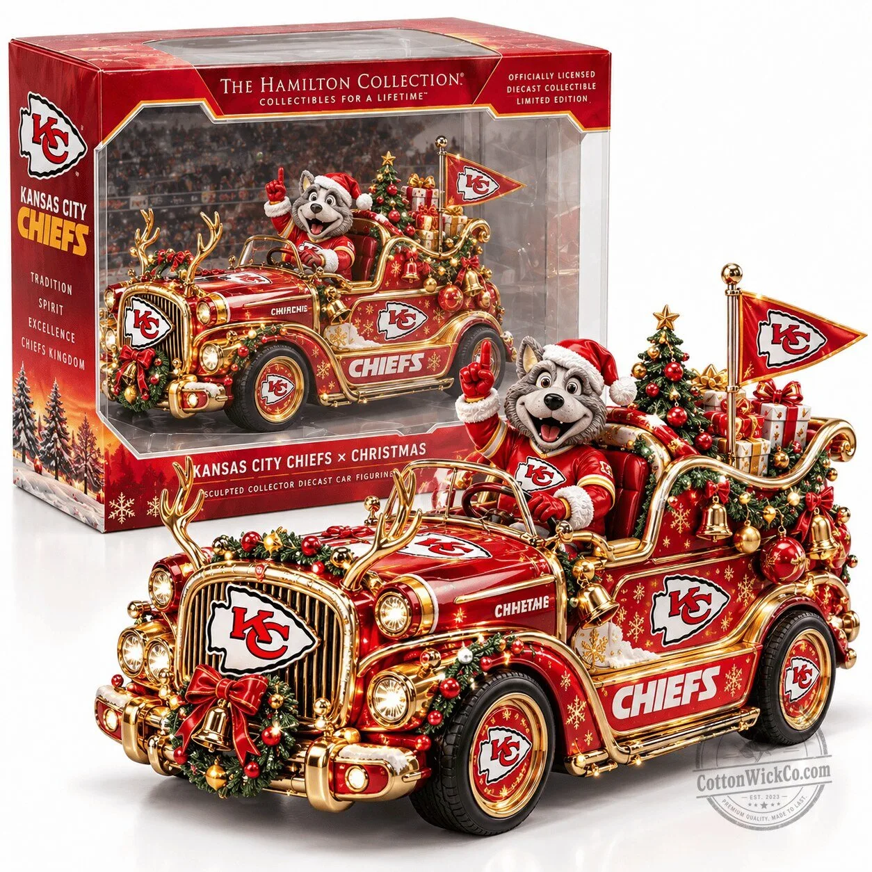 Kansas City Chiefs Christmas Holiday Diecast Collectible Car Figurine