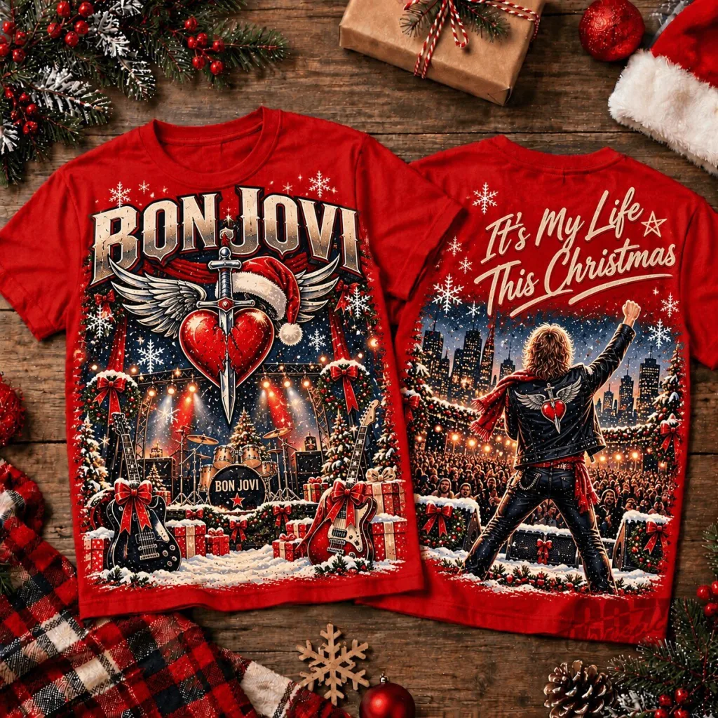 Bon Jovi It's My Life This Christmas Holiday Concert Scene T-Shirt Bon Jovi It's My Life This Christmas Holiday Concert Scene T-Shirt