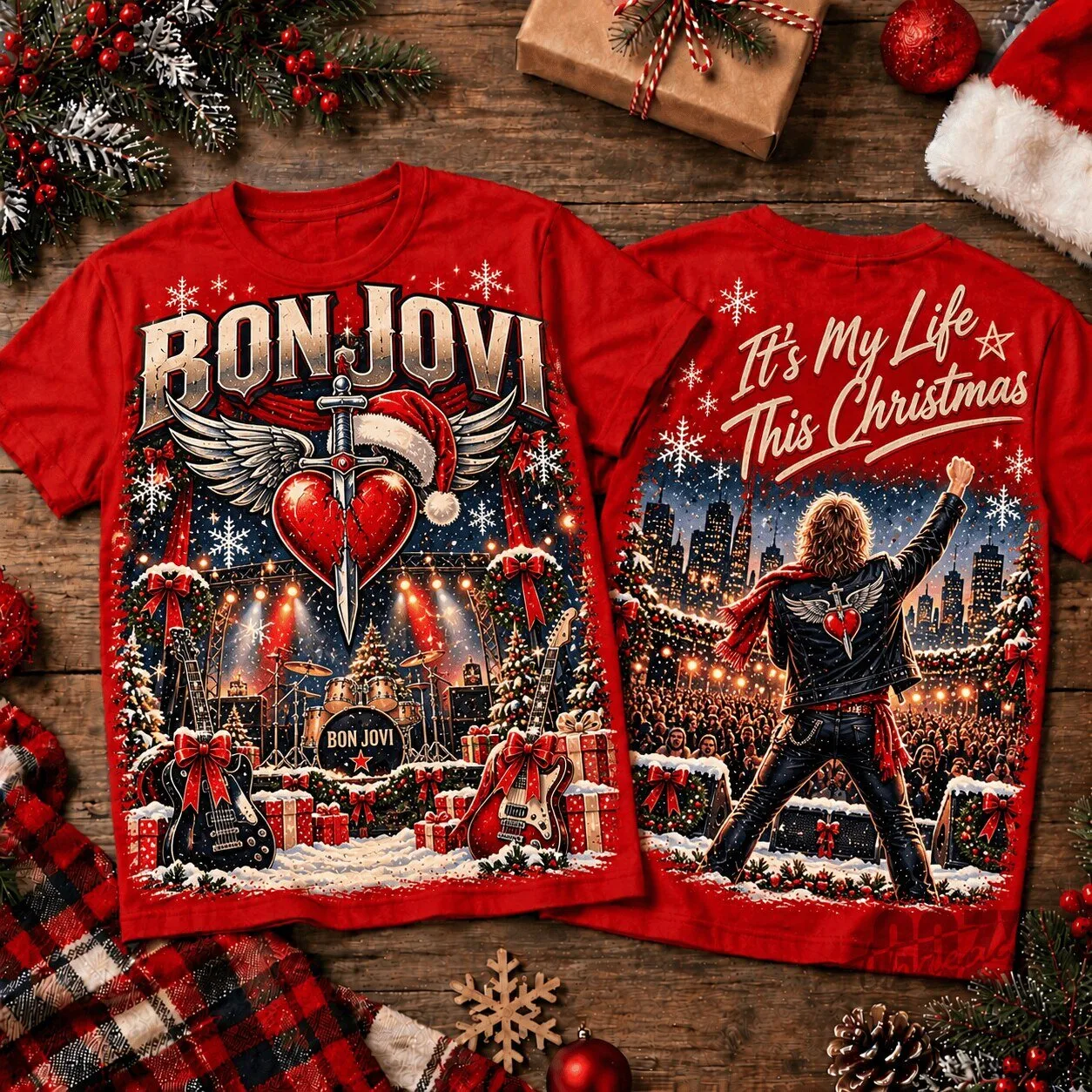 Bon Jovi It's My Life This Christmas Holiday Concert Scene T-Shirt