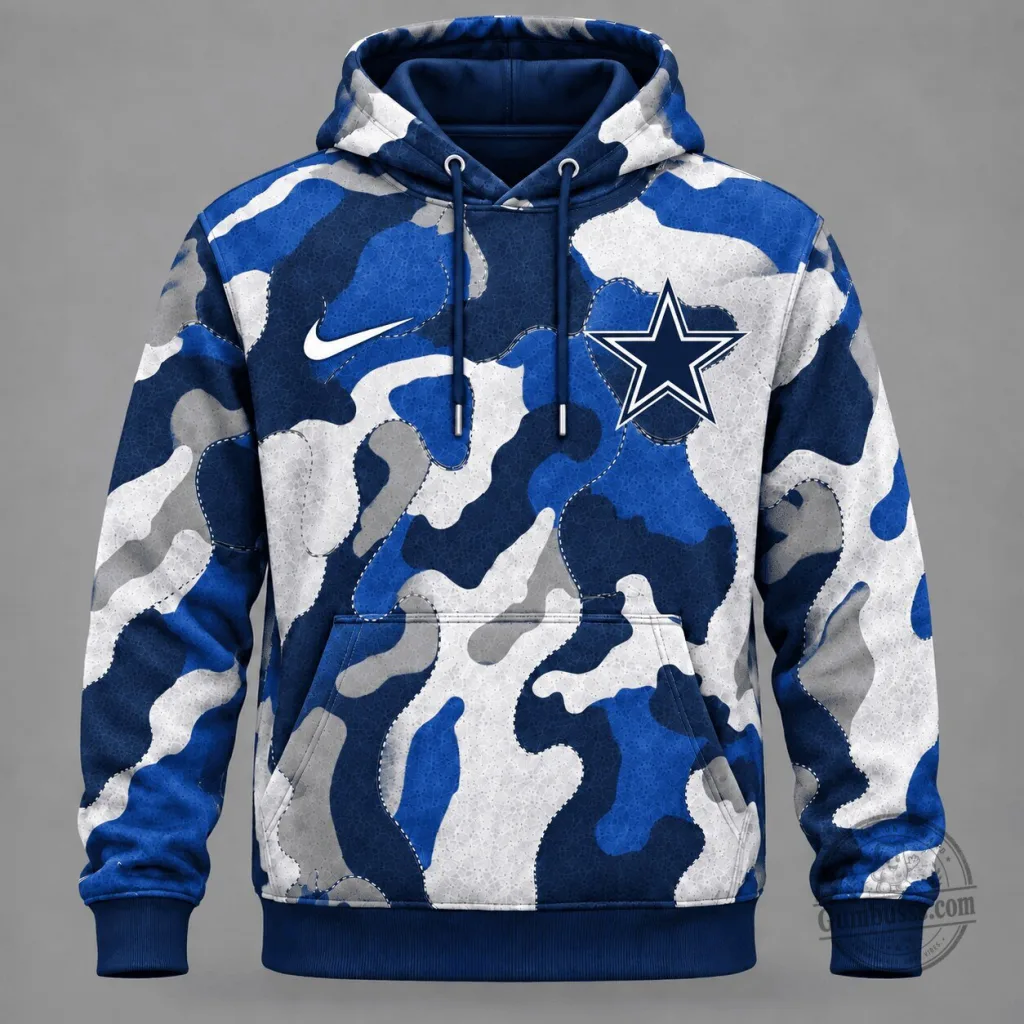 Dallas Cowboys Blue Camouflage Pattern Nike Logo NFL Football Hoodie Dallas Cowboys Blue Camouflage Pattern Nike Logo NFL Football Hoodie