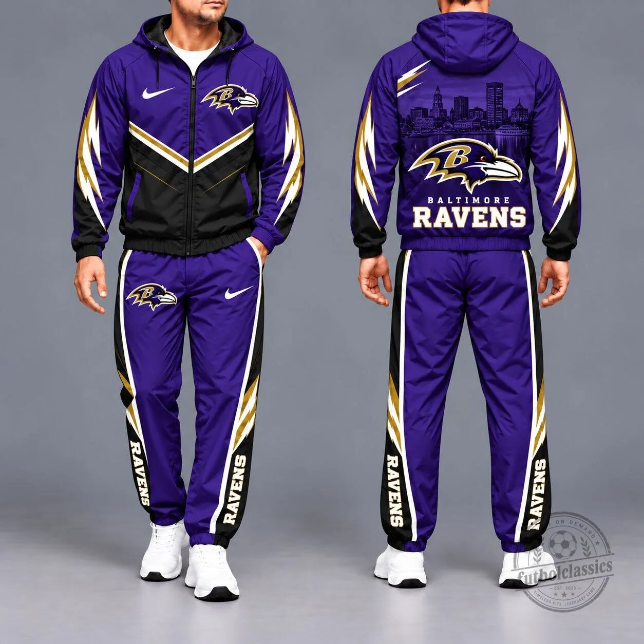 Baltimore Ravens NFL Football Team Purple and Black Hooded Windbreaker Tracksuit Set