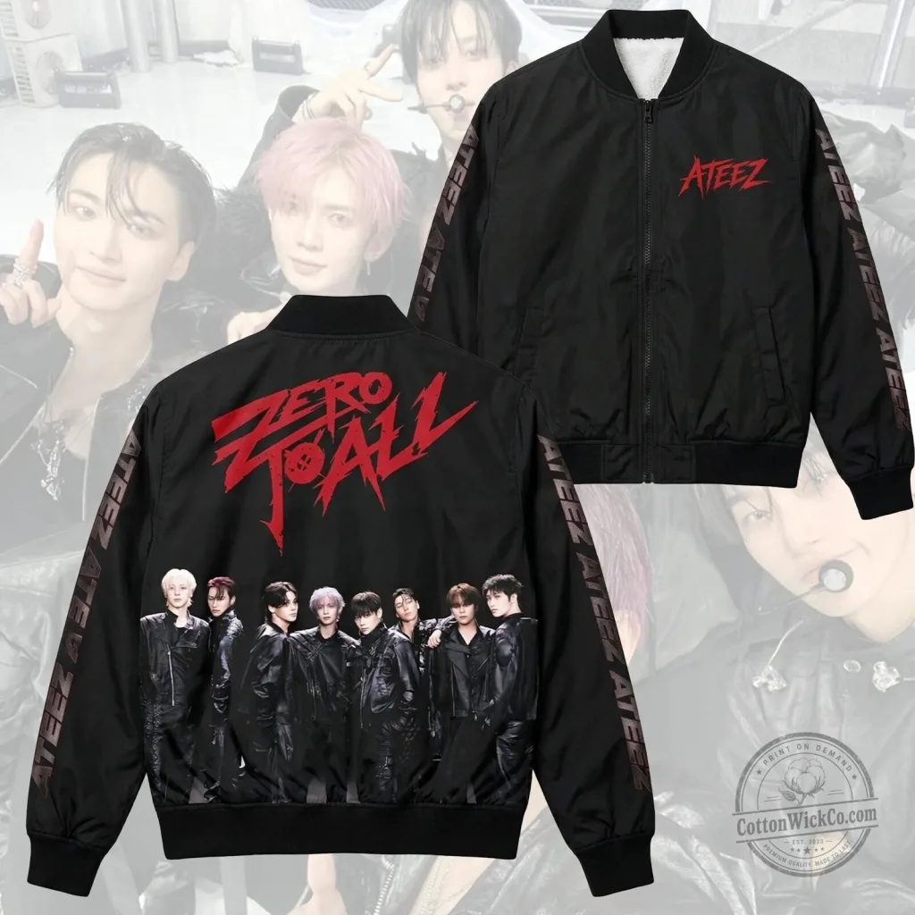 Ateez Zero To All K-Pop Group Album Cover Bomber Jacket for Atiny Fans Ateez Zero To All K-Pop Group Album Cover Bomber Jacket for Atiny Fans