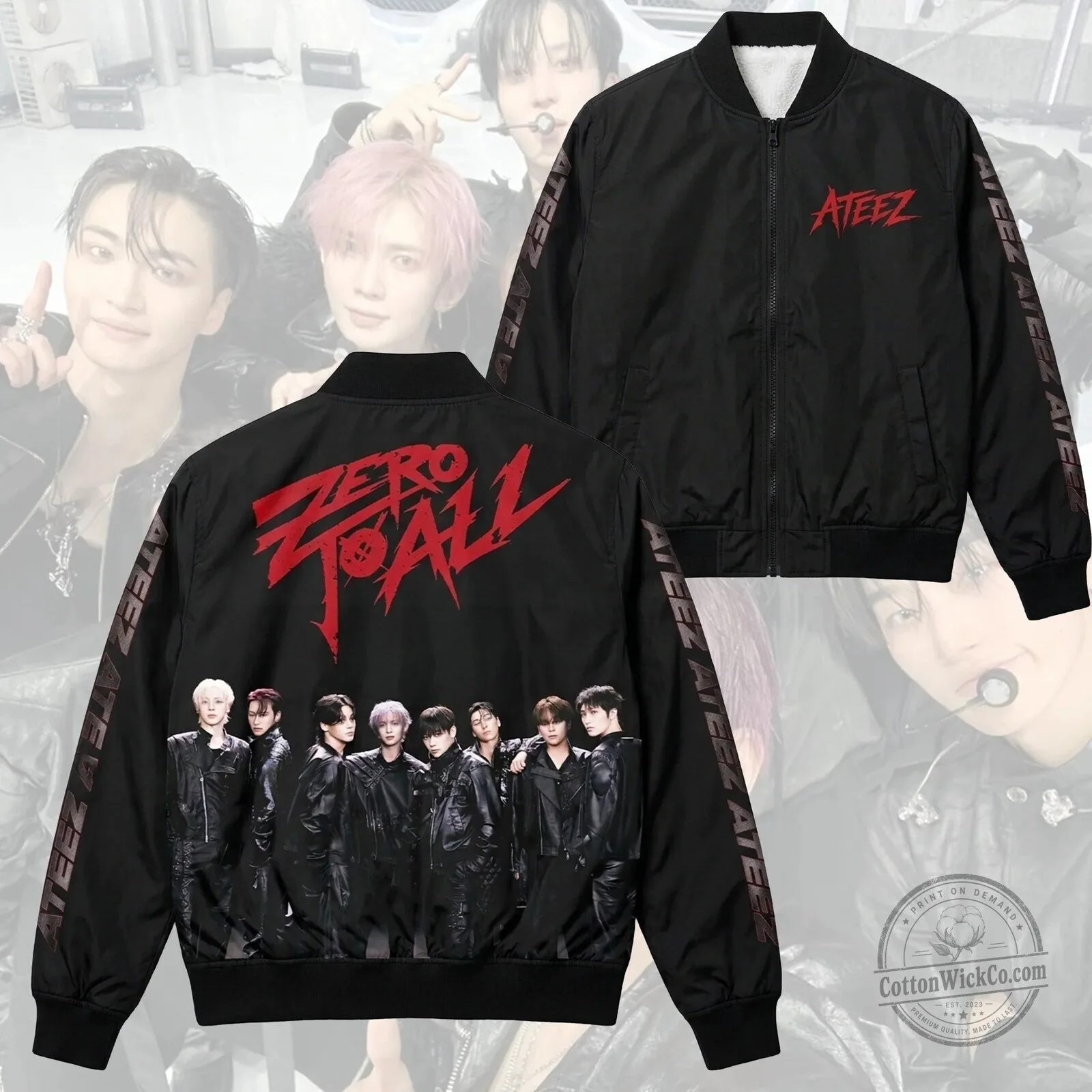 Ateez Zero To All K-Pop Group Album Cover Bomber Jacket for Atiny Fans 3 Ateez Zero To All K-Pop Group Album Cover Bomber Jacket for Atiny Fans