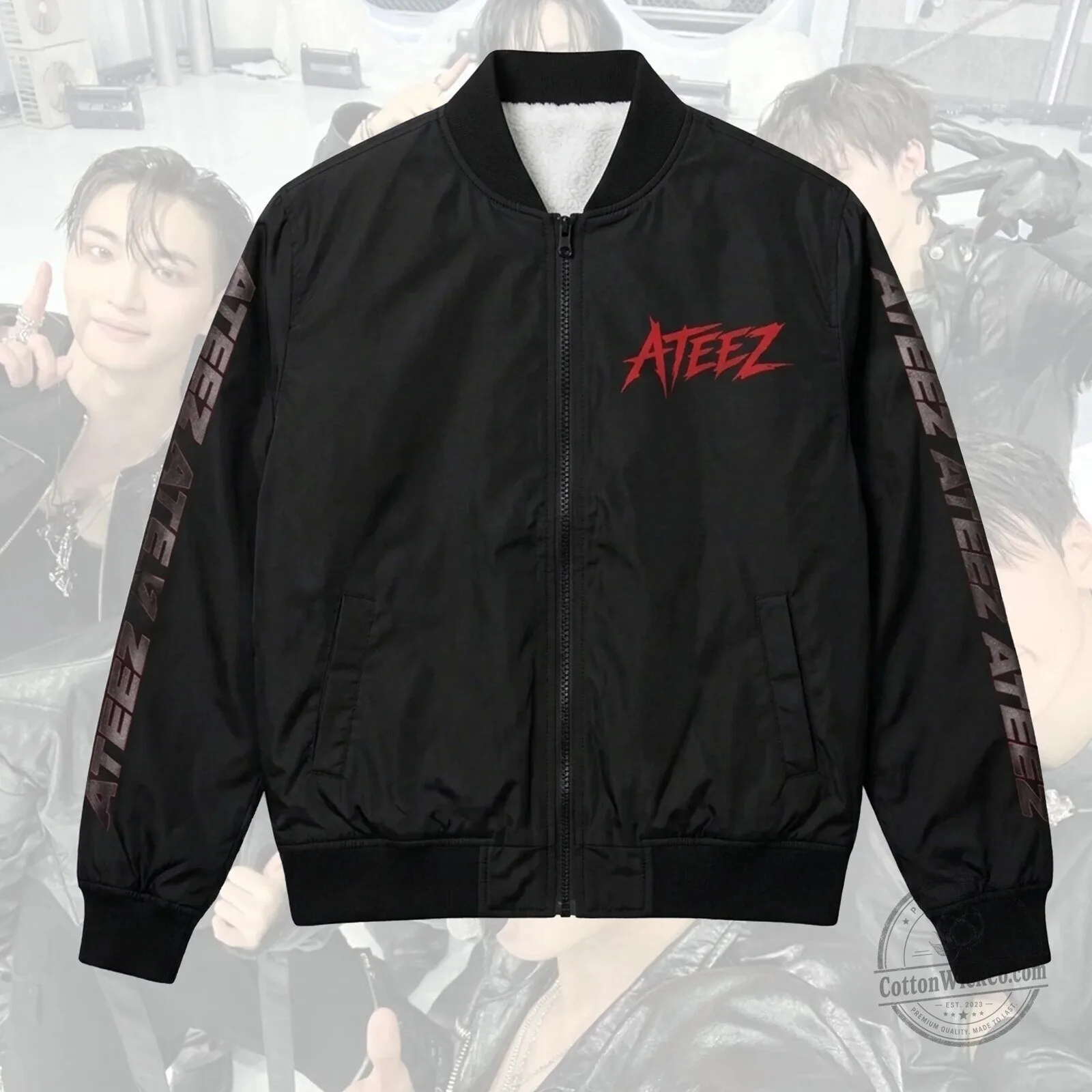 Ateez Zero To All K-Pop Group Album Cover Bomber Jacket for Atiny Fans 4 Ateez Zero To All K-Pop Group Album Cover Bomber Jacket for Atiny Fans