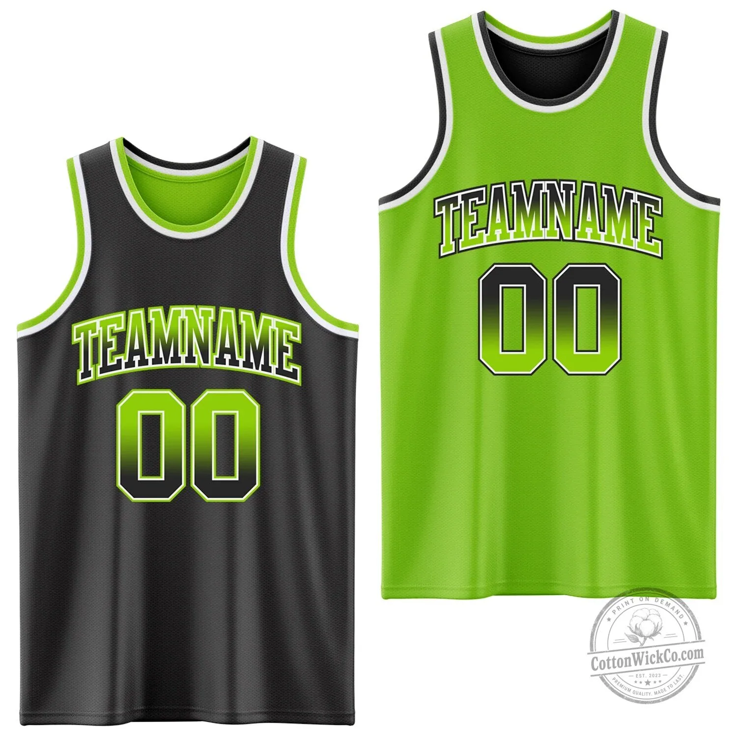 Custom Black Neon Green Reversible Basketball Jersey with Team Name and Number