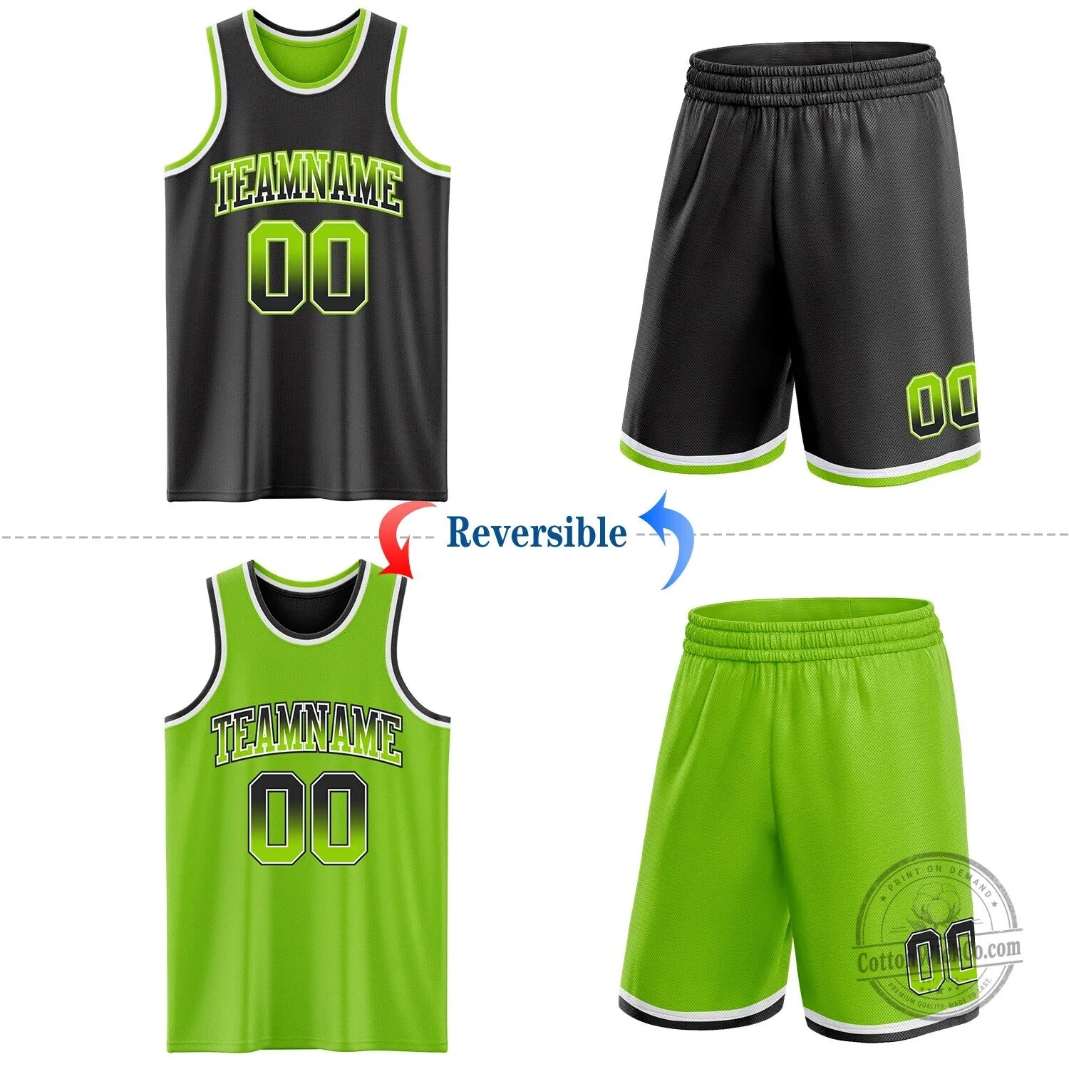 Custom Black Neon Green Reversible Basketball Jersey with Team Name and Number 8 Custom Black Neon Green Reversible Basketball Jersey with Team Name and Number