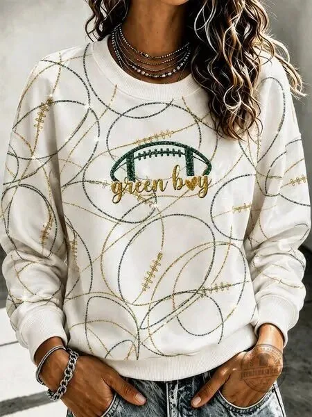 Green Bay Football Team Spirit White Crewneck Sweatshirt for Women 2 Green Bay Football Team Spirit White Crewneck Sweatshirt for Women