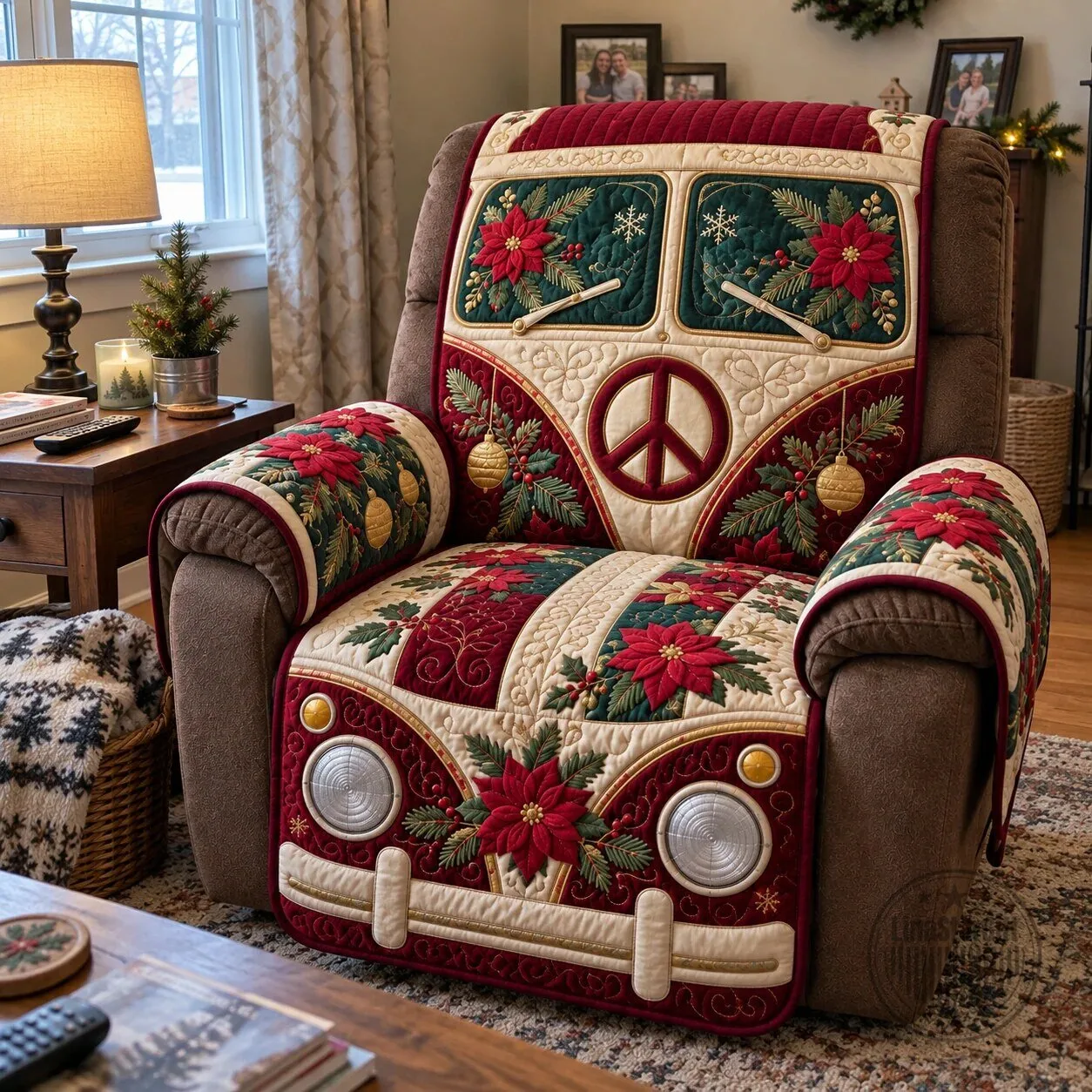 Christmas Holiday Camper Van Quilted Recliner Sofa Cover