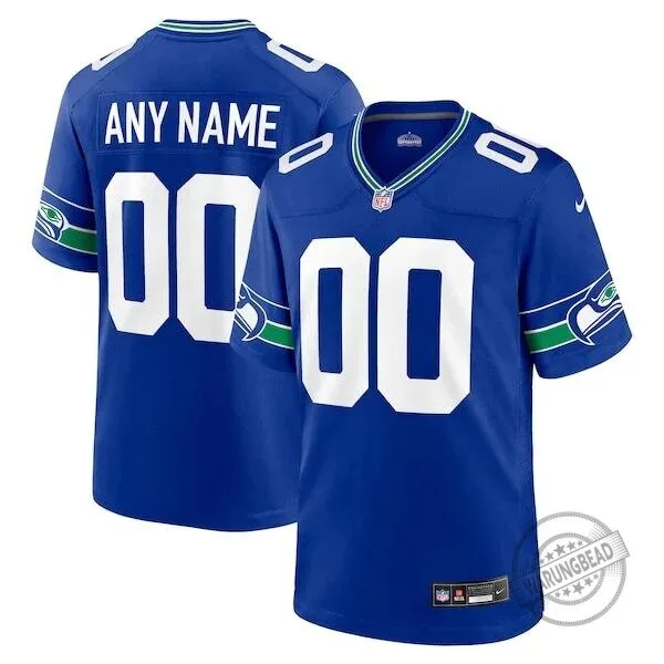 Seattle Seahawks Throwback Custom Royal Blue Football Jersey 5 Seattle Seahawks Throwback Custom Royal Blue Football Jersey