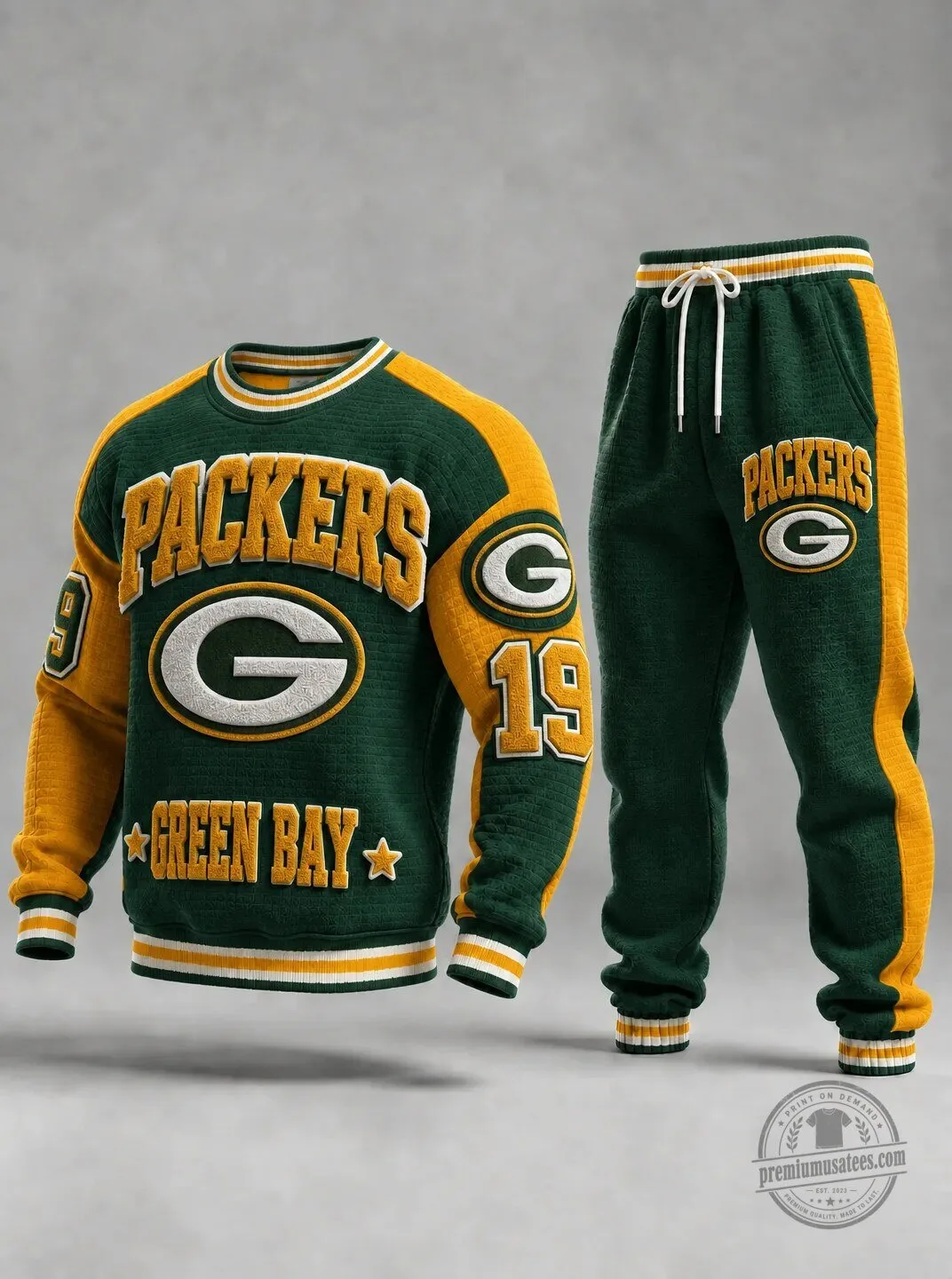 Packers Sweatshirt and Sweatpants Set with Embroidery in Green Bay Theme