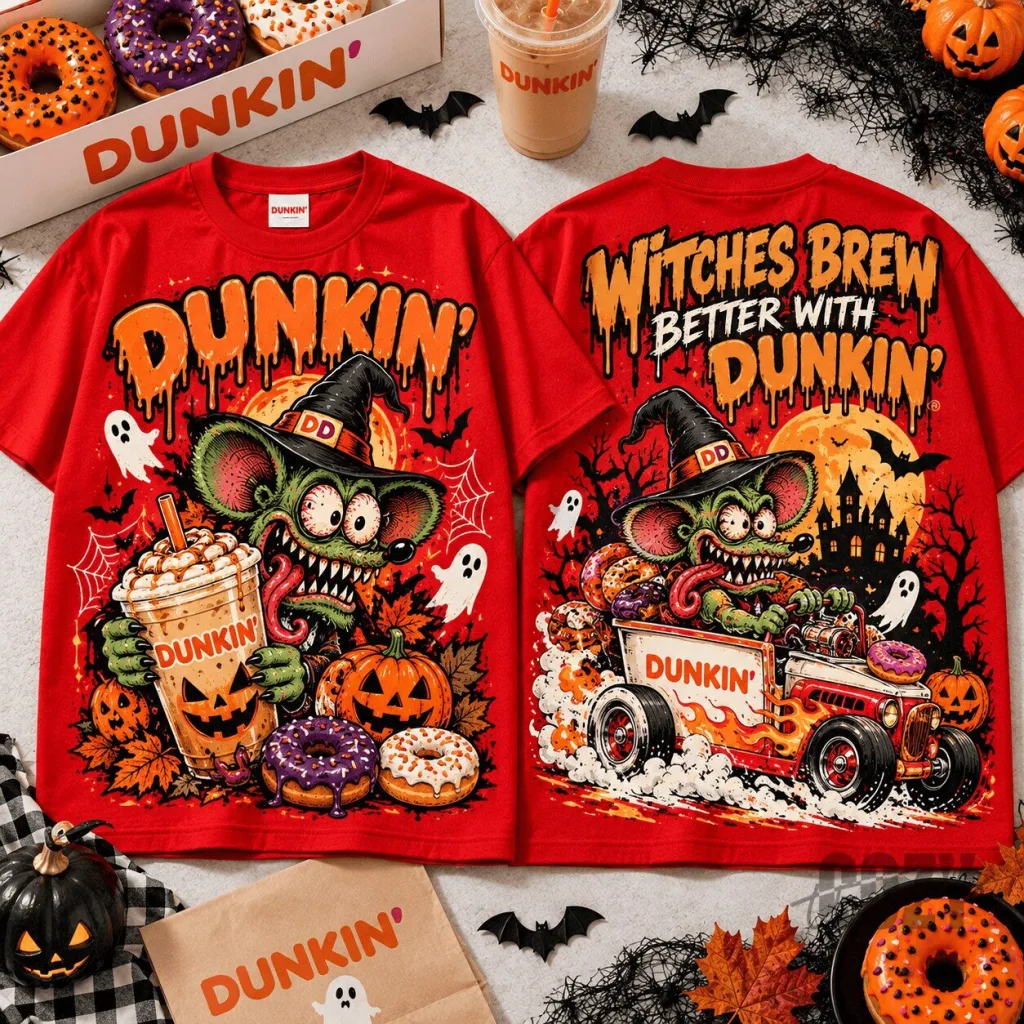 Dunkin' Rat Fink Witches Brew Halloween T-Shirt for Coffee Lovers Dunkin' Rat Fink Witches Brew Halloween T-Shirt for Coffee Lovers