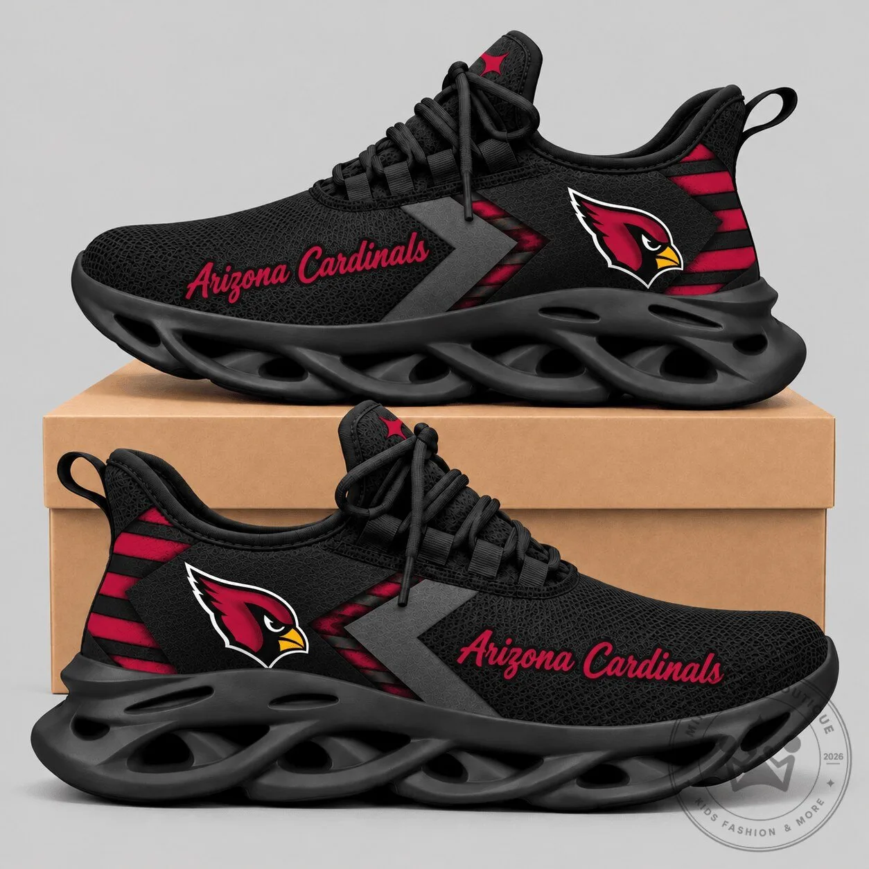 Arizona Cardinals NFL Football Team Logo Black Wave Sole Sneakers