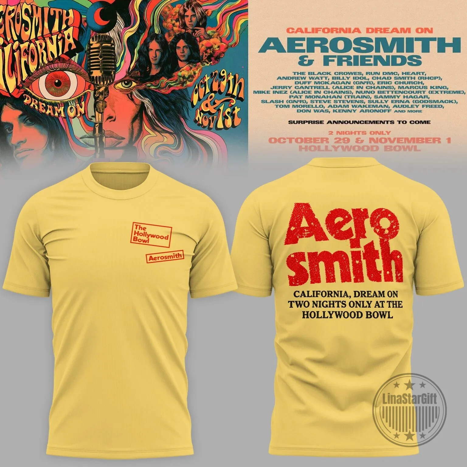 California Dream On Concert T-Shirt featuring Aerosmith and Friends at Hollywood Bowl