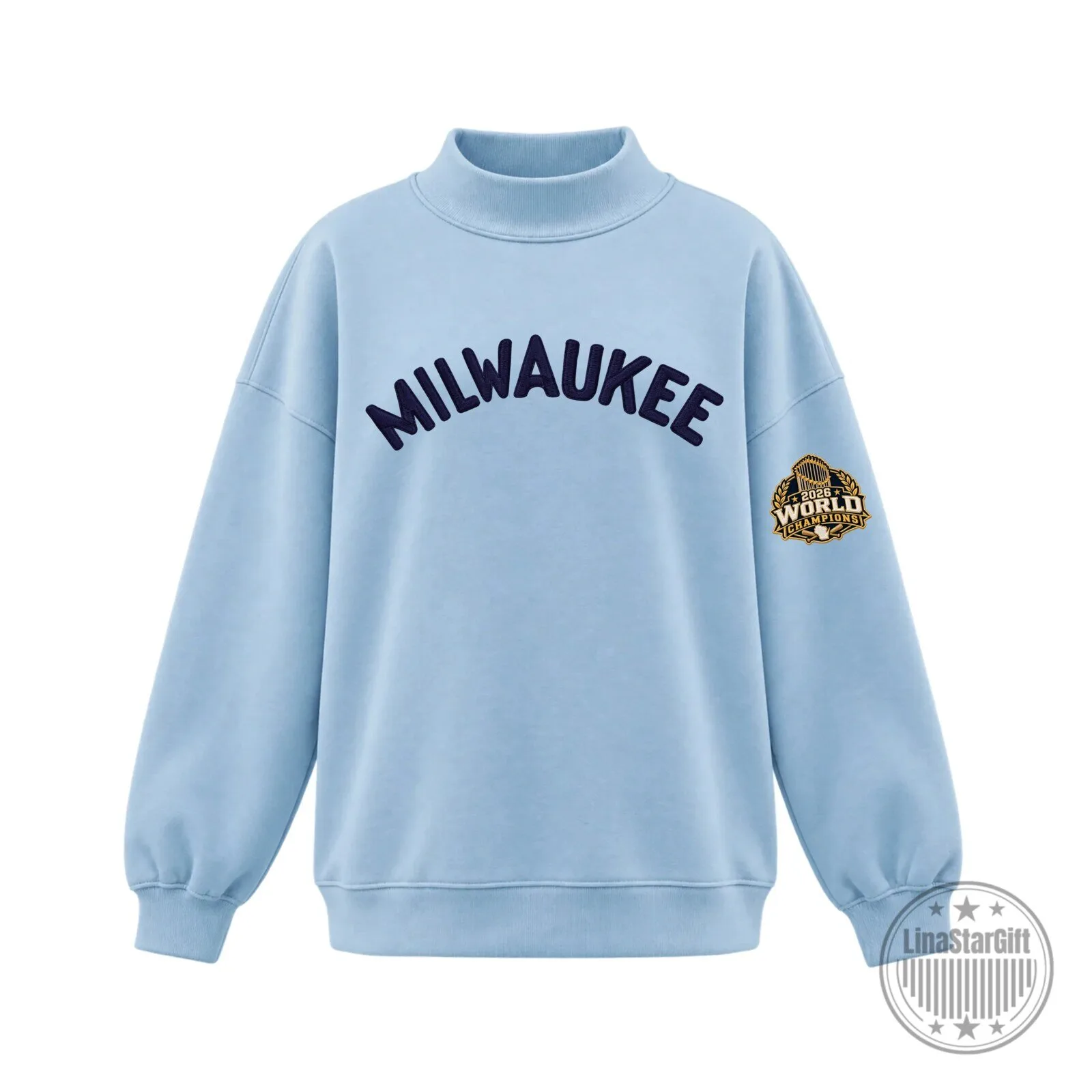 Milwaukee 2026 World Champions Powder Blue Mock Neck Sweatshirt