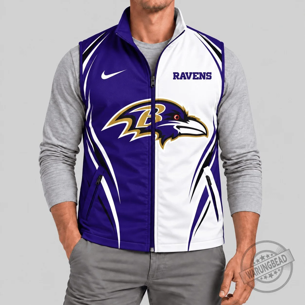 Baltimore Ravens NFL Football Team Logo Full-Zip Vest 1 Baltimore Ravens NFL Football Team Logo Full-Zip Vest