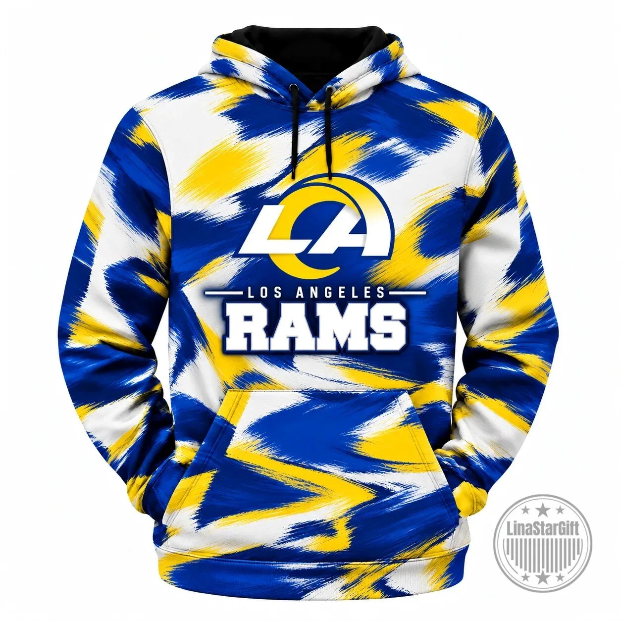 Los Angeles Rams NFL Brushstroke Design Royal Blue Gold Hoodie